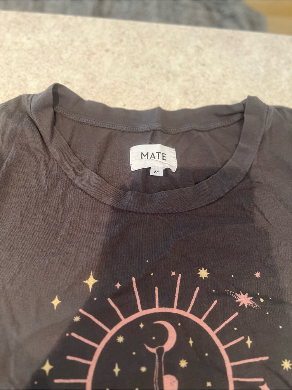 MATE the Label Black Graphic Tee with Pink and Gold Celestial Design - Picture 3 of 4